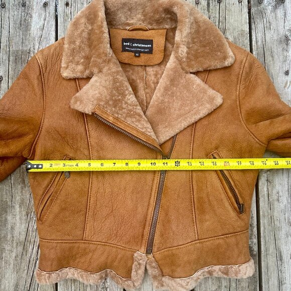 100% Sheepskin Bomber Suede Jacket Shearling REAL - Picture 6 of 7